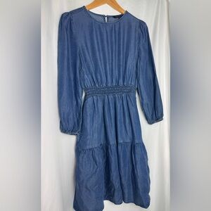 Blue Denim Dress XS NWT Boho Coastal Cowgirl Long Sleeve Waist Tie